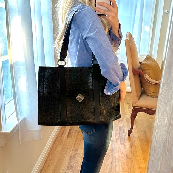 Coldwater Creek Faux Leather Croc Tote Bag in Very Dark Brown - Picture 12 of 12